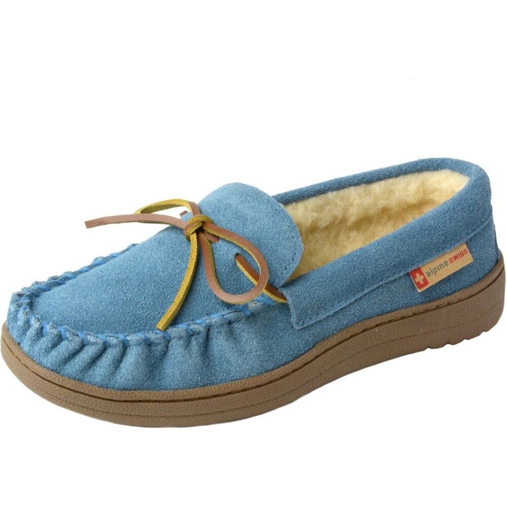 Women's Memory Foam Rubber Insole Faux Fur Anti Slip Sole Blue Slippers Boot
